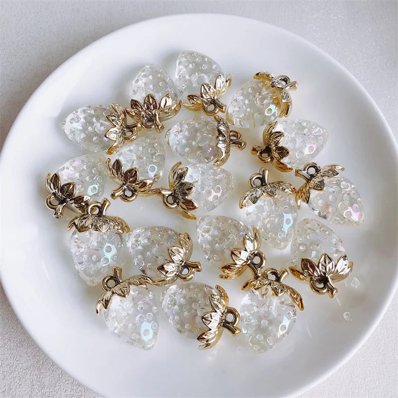 Vibrant 3D Strawberry Resin Charms Set for DIY Jewelry Making