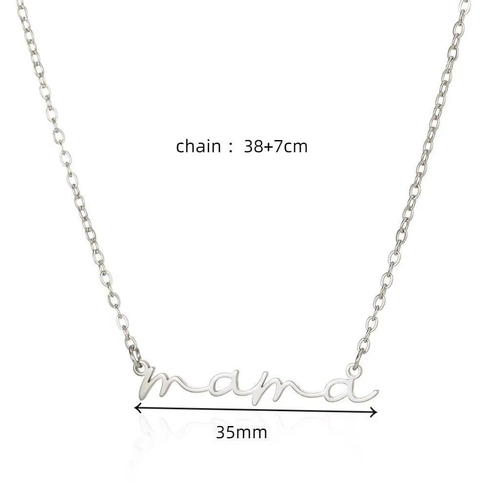Mama Letters Pendant Necklace for Women Gold Stainless Steel Clavicle Chain Choker Fashion Jewelry Gift for Moms