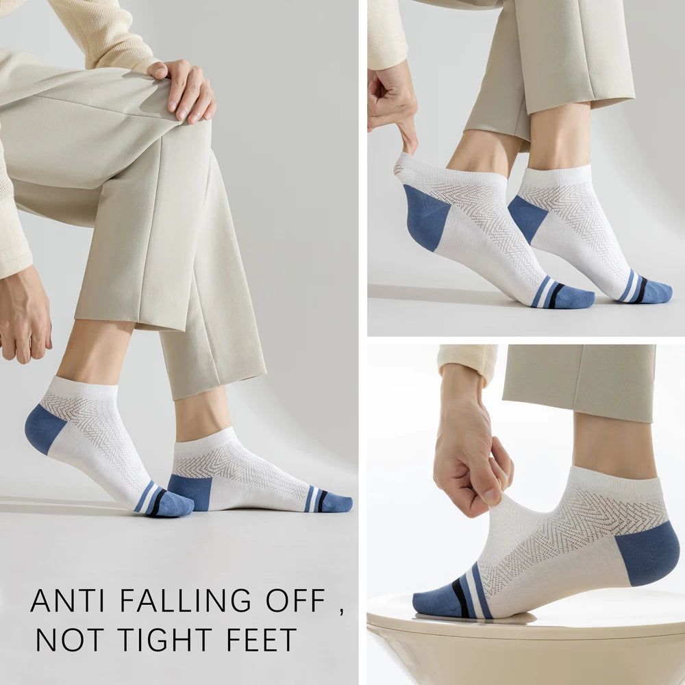 5 Pairs Mens Colorblock Mesh Sports Socks Anti Odor