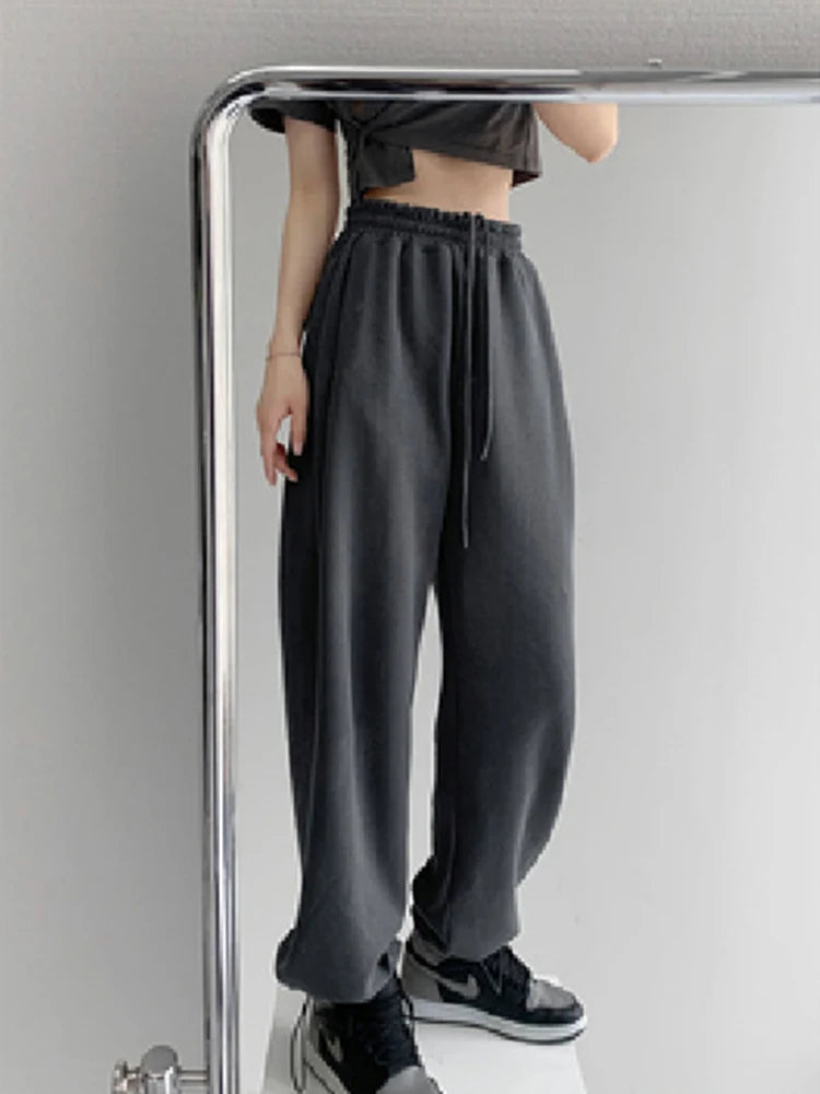 Korean White Blue High Waist Loose Drawstring Harem Pants