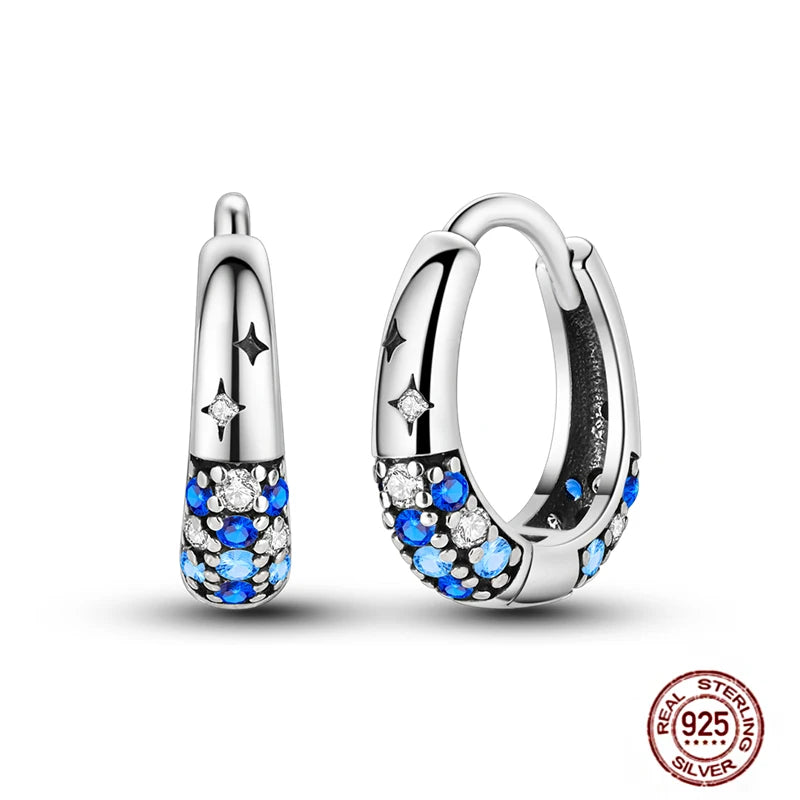 Blue Zircon 925 Sterling Silver Hoop Earrings Star Moon Butterfly Jewelry LTE326
