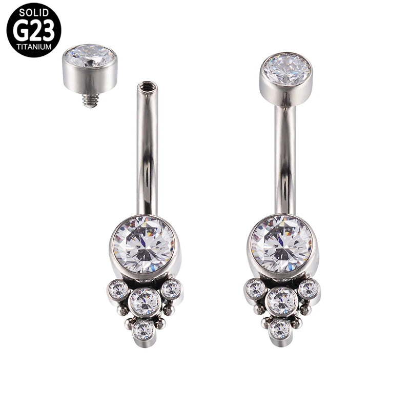 G23 Titanium Belly Button Rings with Crystal CZ Beach Pendant Jewelry