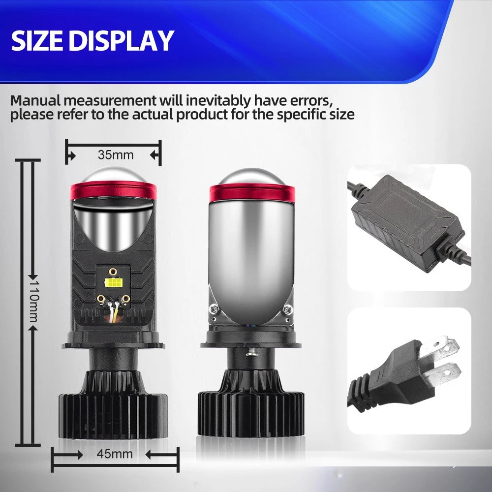 High-Performance H4 LED Projector Lens Headlight Bulb Kit 6000K for Motorcycles and Cars