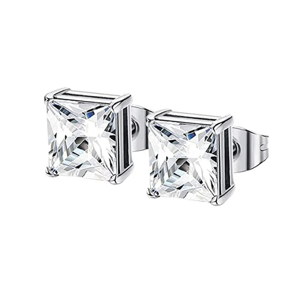 Hypoallergenic 316L Stainless Steel Square Round CZ Stud Earrings Set for Sensitive Ears Unisex 3-8MM