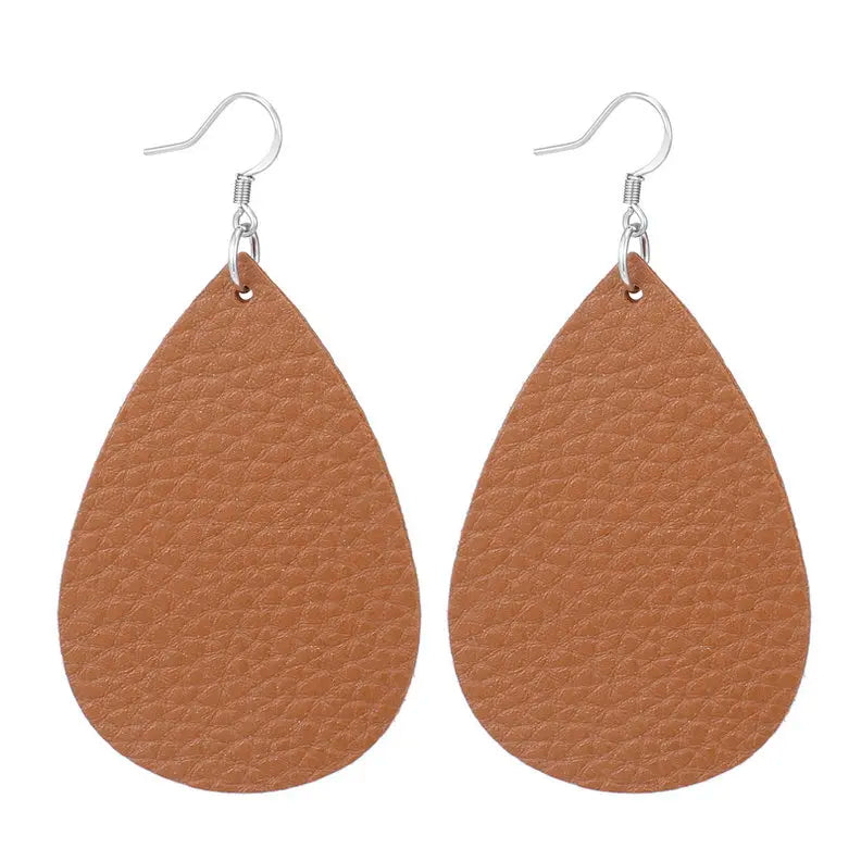 Elegant Faux Leather Teardrop Earrings for Women Lightweight Dangle Fashion Jewelry