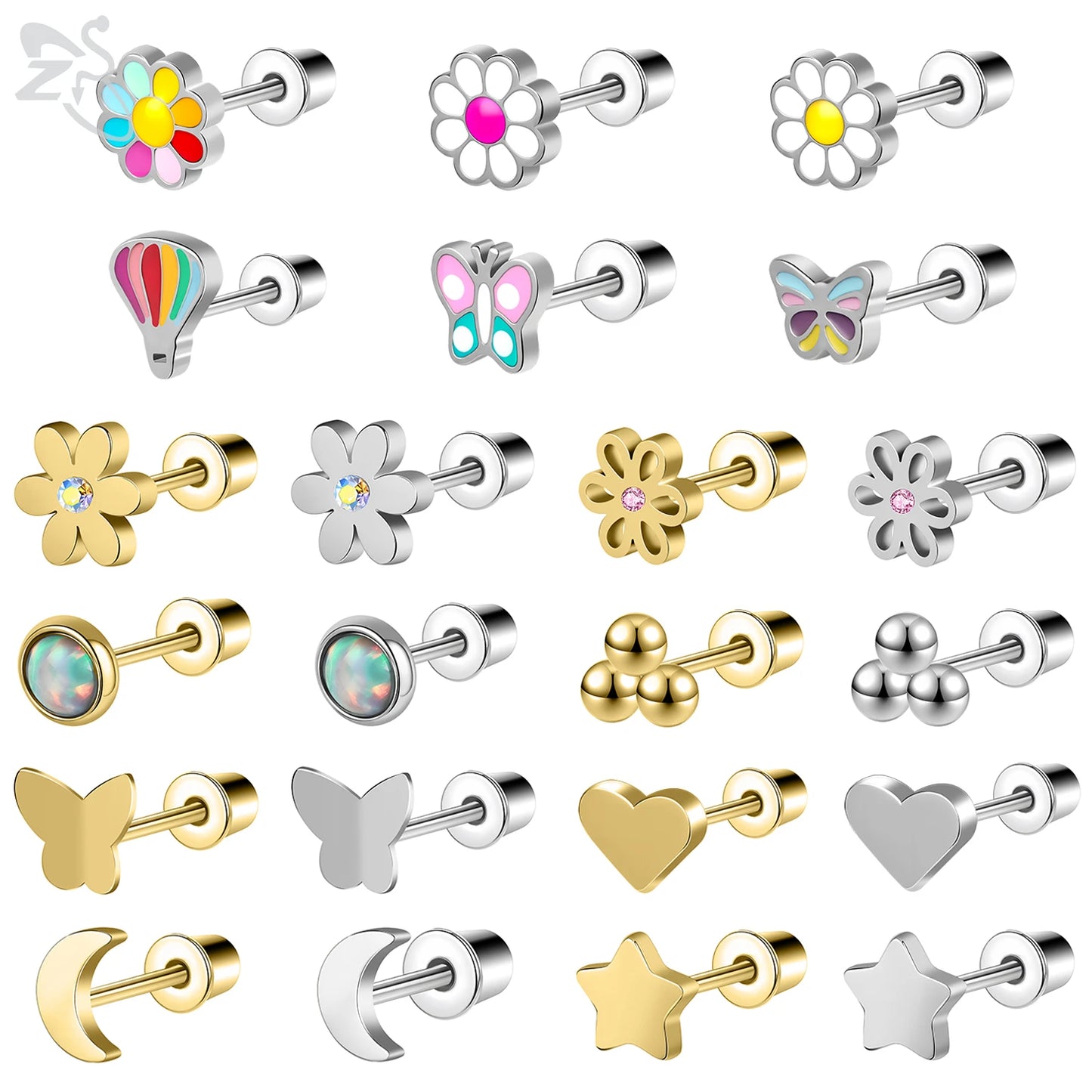Charming Stainless Steel Flower Butterfly Stud Earrings for Children and Women