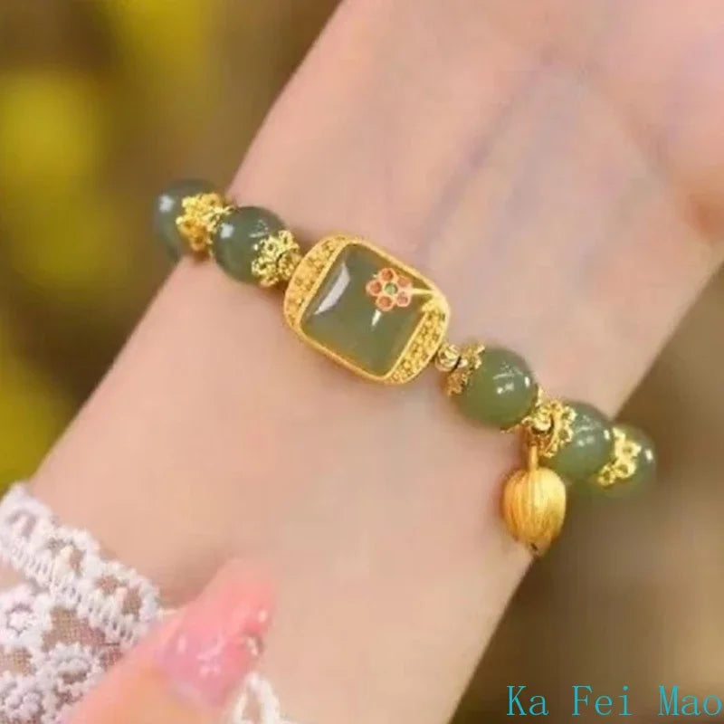 Elegant Retro Chinese Style Hetian Jade Bracelet for Young Women
