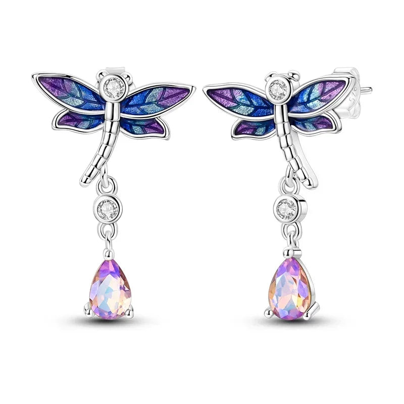 925 Sterling Silver Tulip Hoop Earrings with Dragonfly Firefly Bow Shell Conch and Turtle Designs Fine Jewelry Gifts for Women