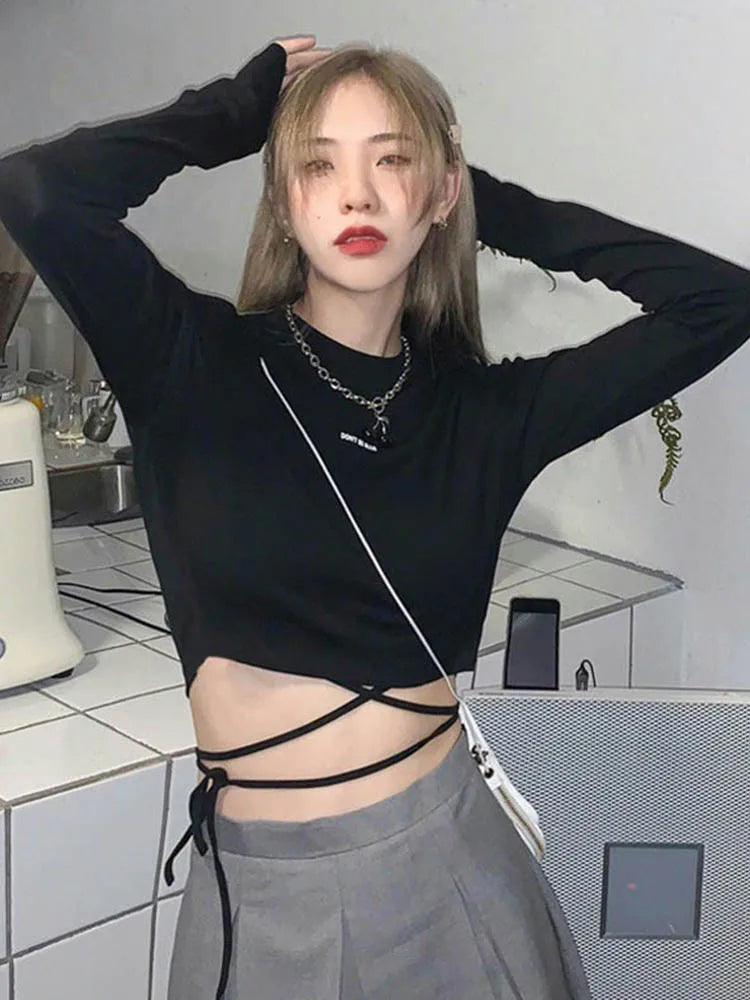 Sexy Crop Long Sleeve Bandage Top Harajuku Ulzzang Women