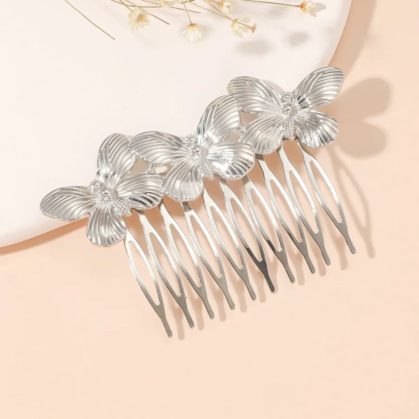 Bridal Crystal Hair Comb - Elegant Hair Clips & Pins for Brides Butterfly Silver