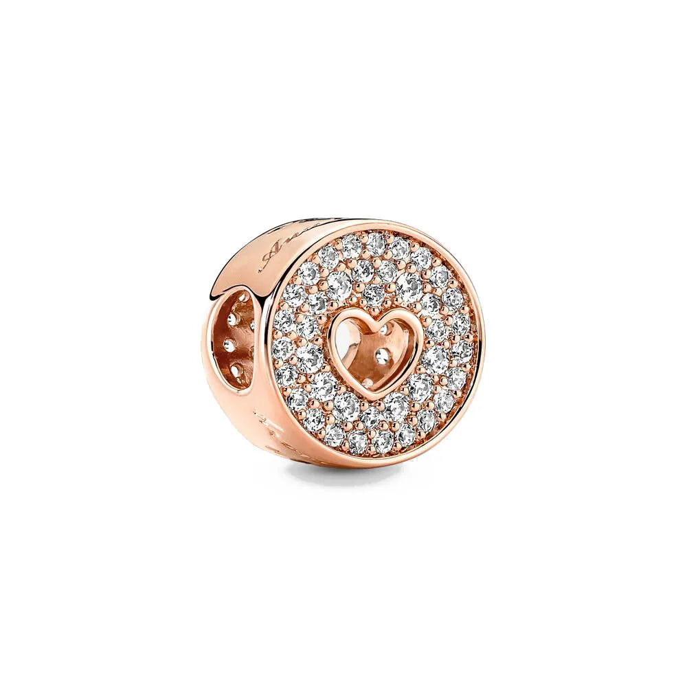 Rose Gold Padlock Heart Key Pendant Necklace for Women 925 Silver with Zircon Beads P1077