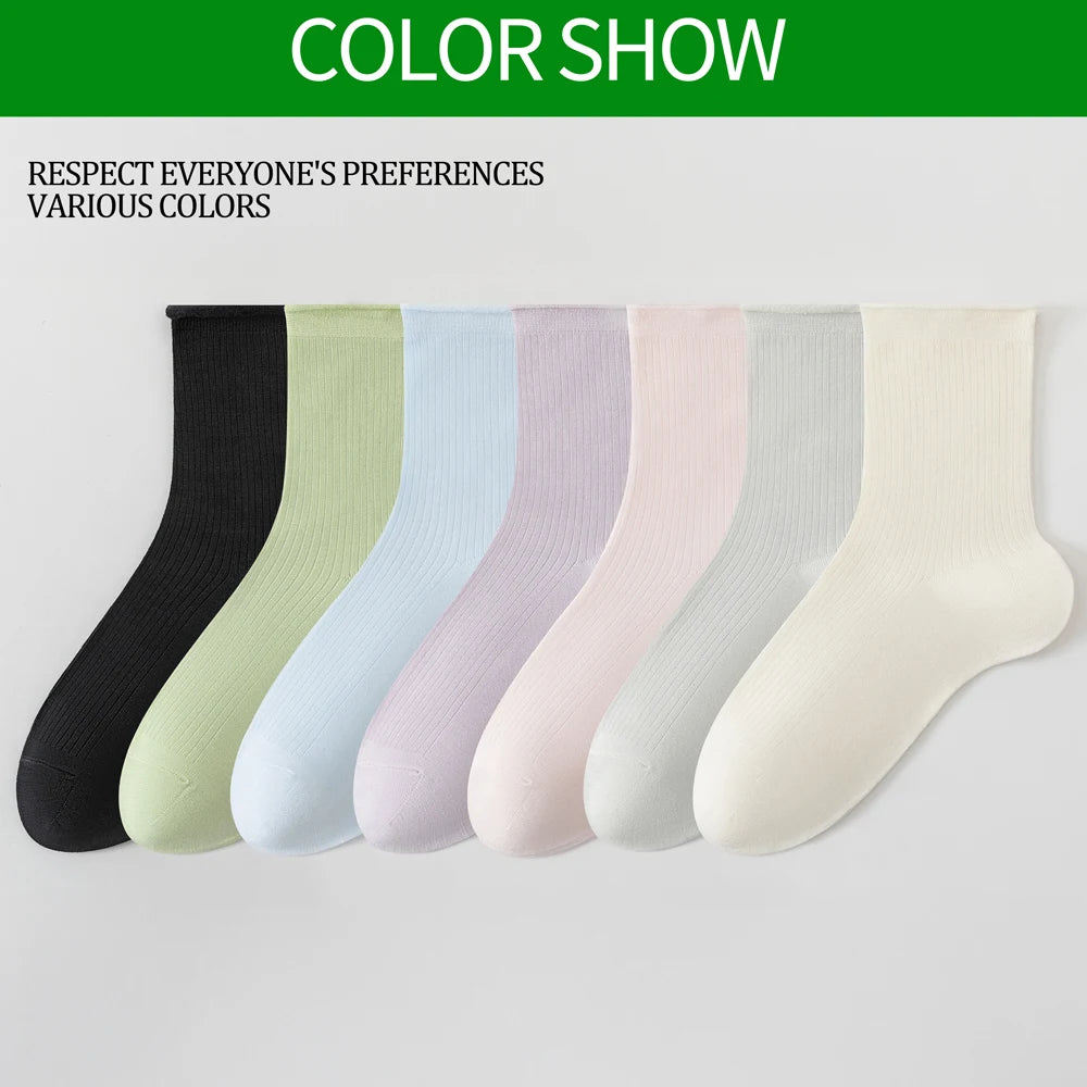6 Pairs Modal Mid Calf Women Socks Mesh Ventilated Stretch