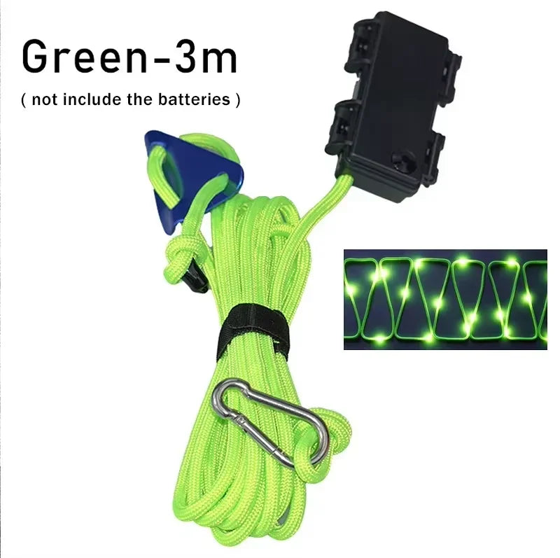 Camping Tent Rope Light Outdoor LED Waterproof 6mm Straps Green-3m