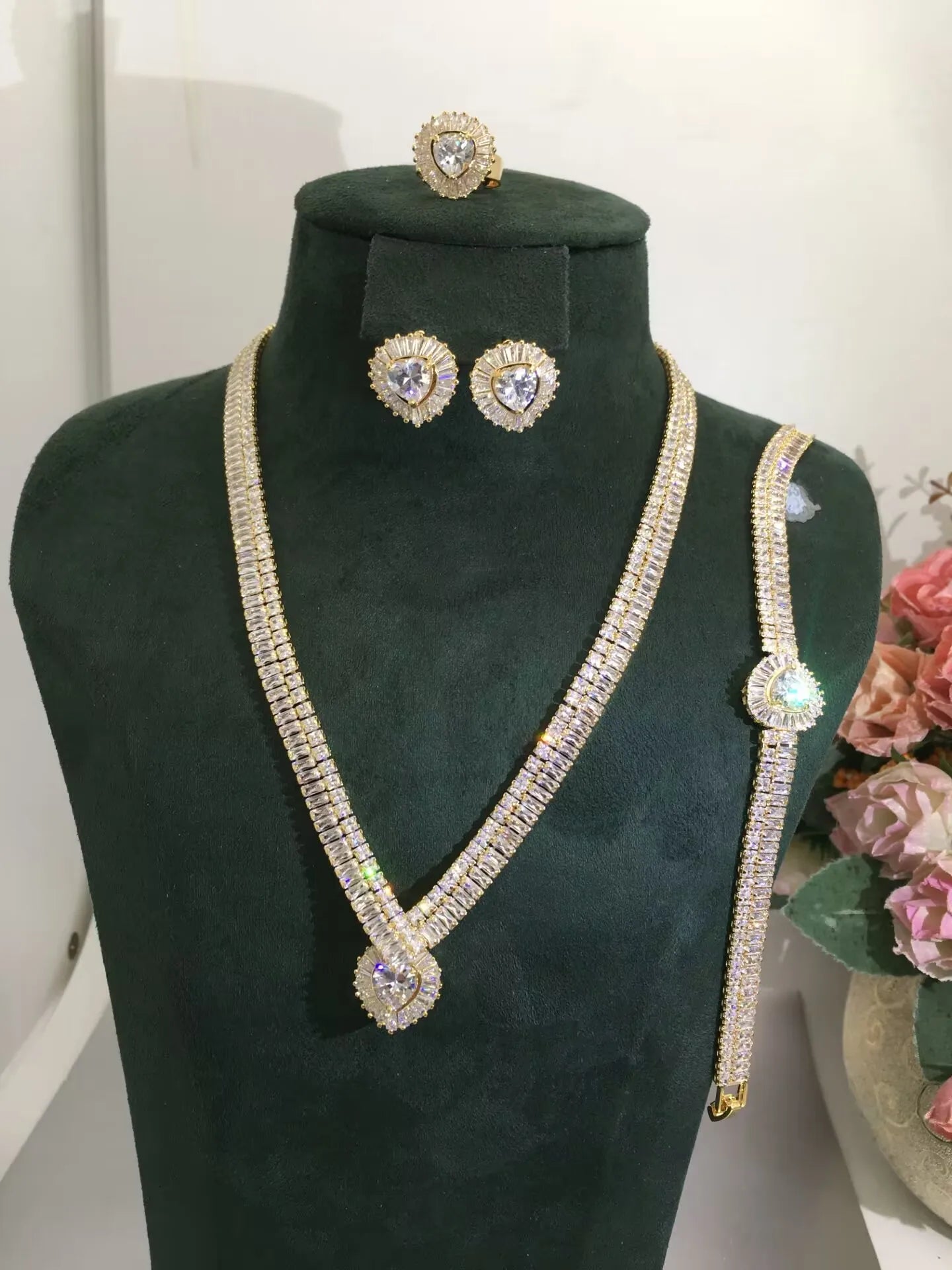 JaneKelly 4pcs Bridal Zirconia Jewelry Sets for Women Luxury Wedding CZ Crystal Accessories