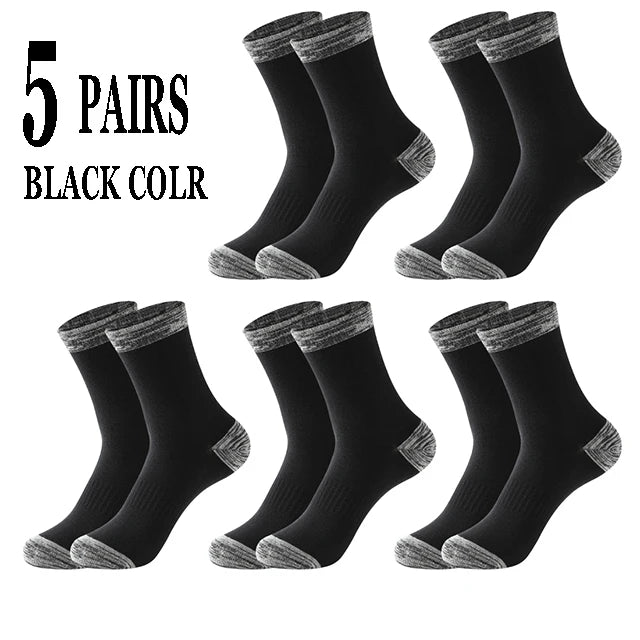 5 Pairs Men’s High Quality Autumn Winter Crew Socks Comfortable Long Black Sports Hiking Running Socks Size 38-44