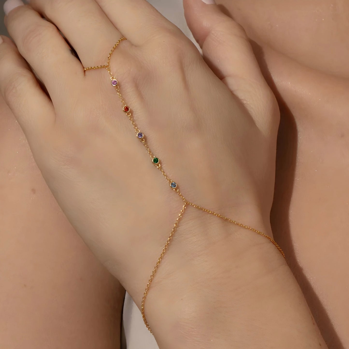 Youthway 18K Gold Plated Zircon Finger Chain Bracelet for Women - Waterproof Stainless Steel Fashion Jewelry 2024