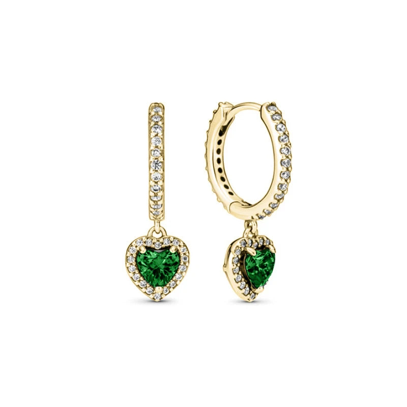 European 925 Silver Heart Shaped Earrings with Pink Red Green Zircon for Women Exquisite Holiday Jewelry Gifts