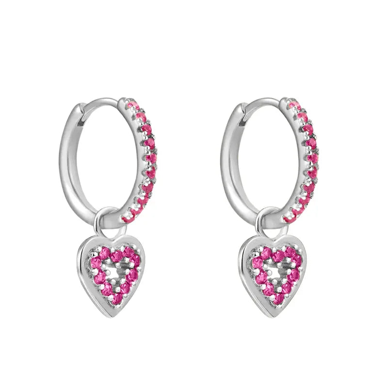 Colorful Crystal Heart Hoop Earrings for Women in Stainless Steel with 14k Gold Plating and Cubic Zirconia Luxury Jewelry