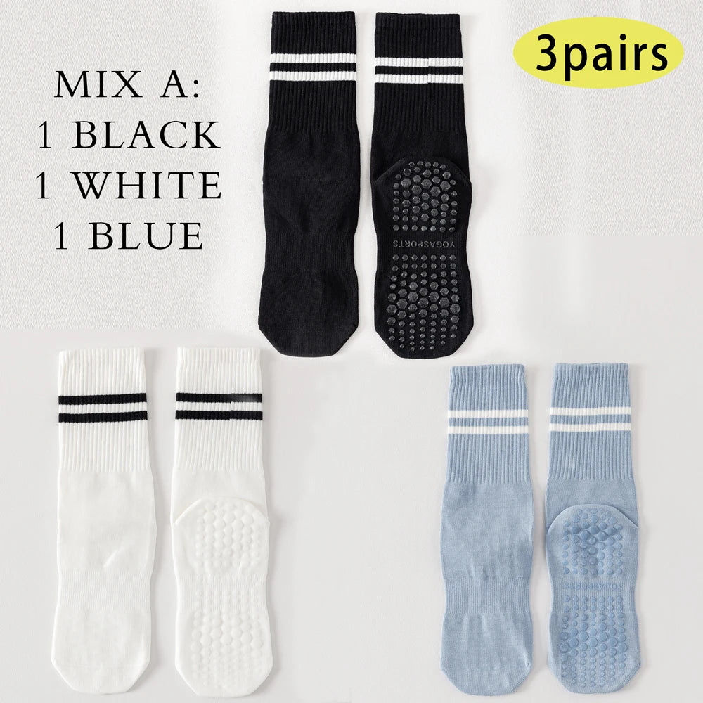 3 Pairs Women's Non Slip Yoga Socks Breathable Cotton