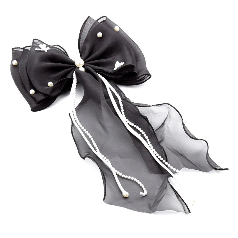 Elegant Pearl Mesh Bow Hair Clips for Women Bridal Wedding Accessories