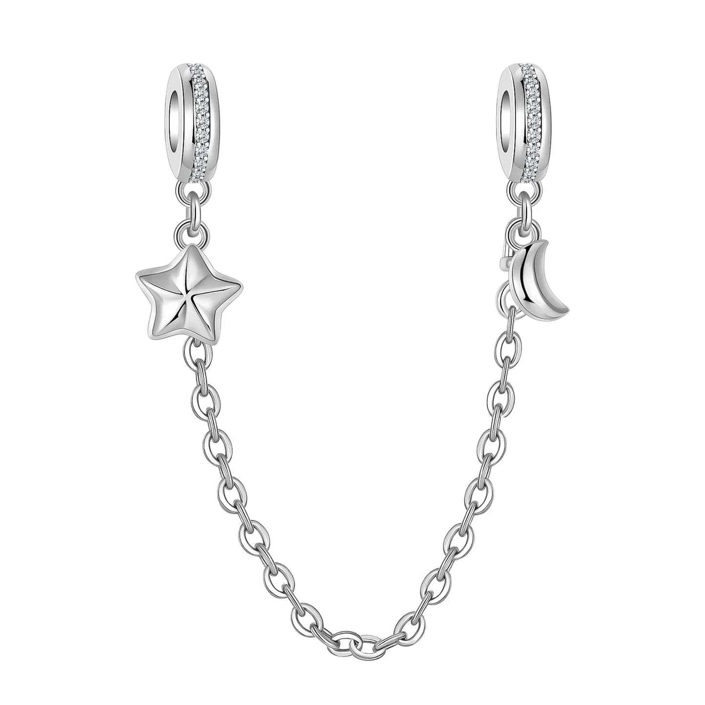 Luxury 925 Sterling Silver Clover Daisy Star Moon Zircon Pavé Safety Chain Bow Necklace and Bracelet Set for Women Fine Jewelry Gifts