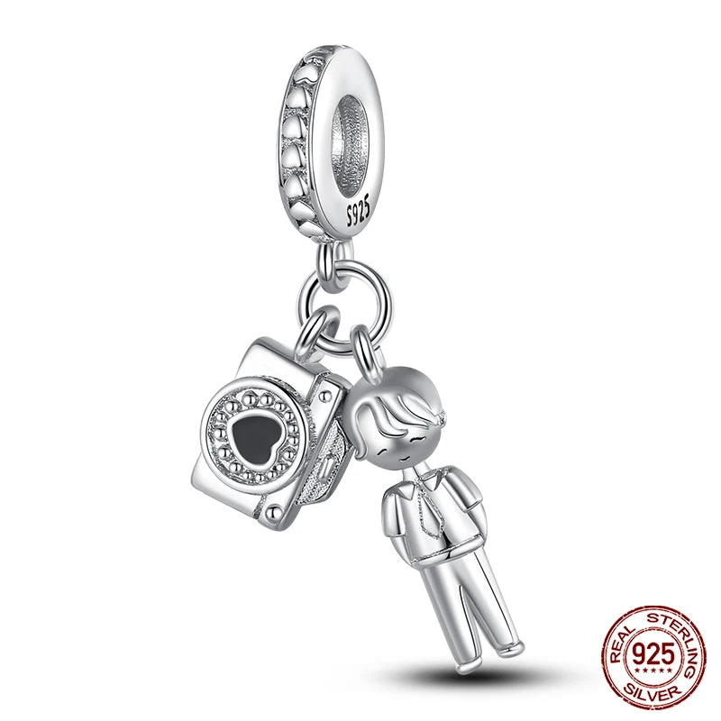 Sterling Silver Camera Coffee Cup Charm Beads for Qikaola Bracelet Jewelry DIY