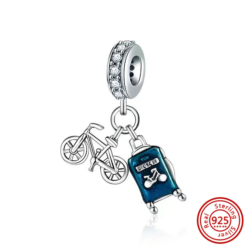 925 Sterling Silver Travel-Themed Charm Beads for Bracelets H281