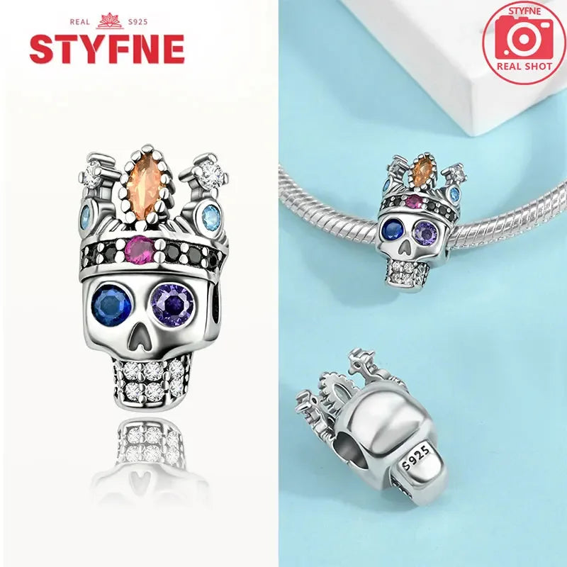 S925 Silver Luminous Zombie Skeleton Charm Bead Dangle