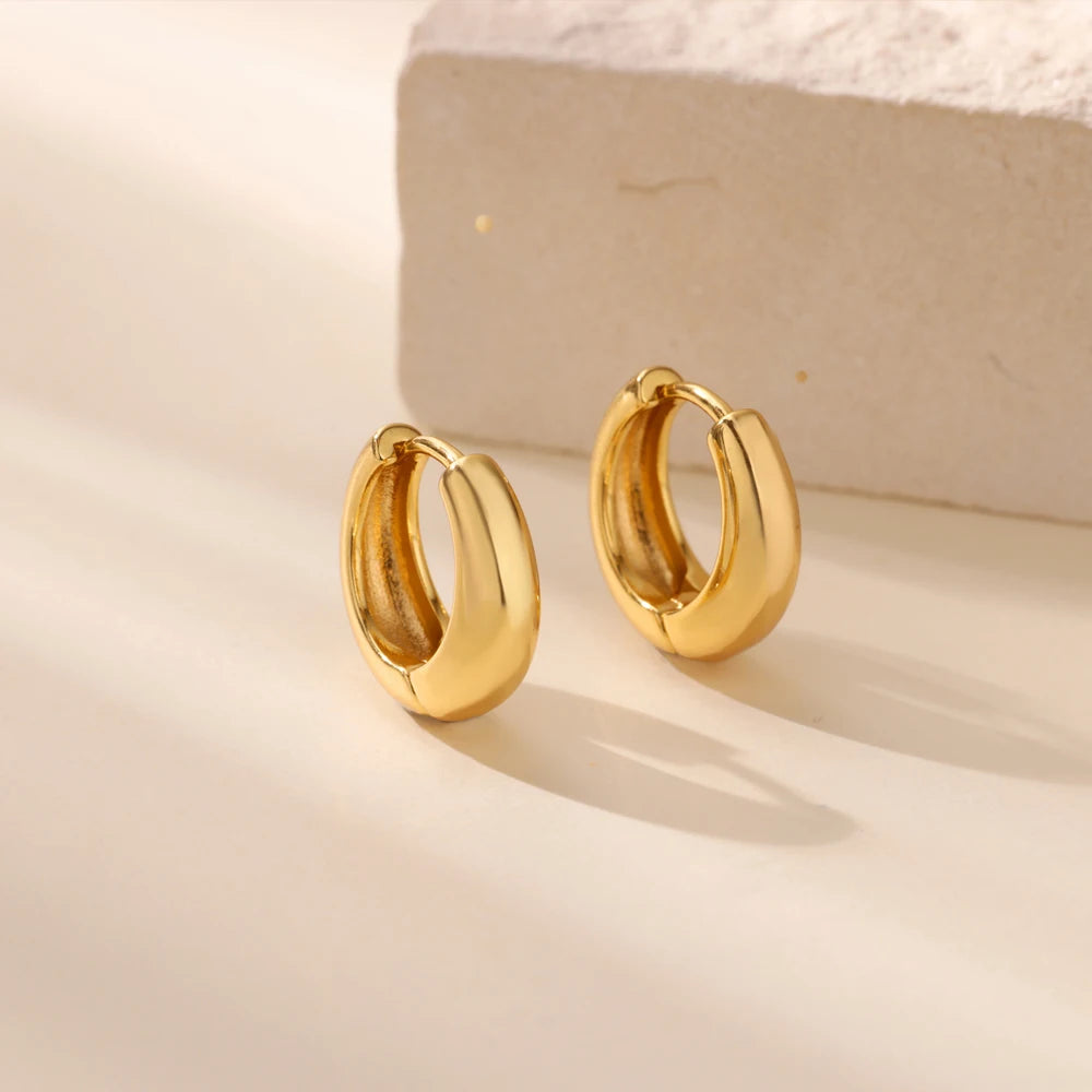 Classic Gold Chunky Hoop Earrings for Women Minimalist Stainless Steel Jewelry 2025 Trend