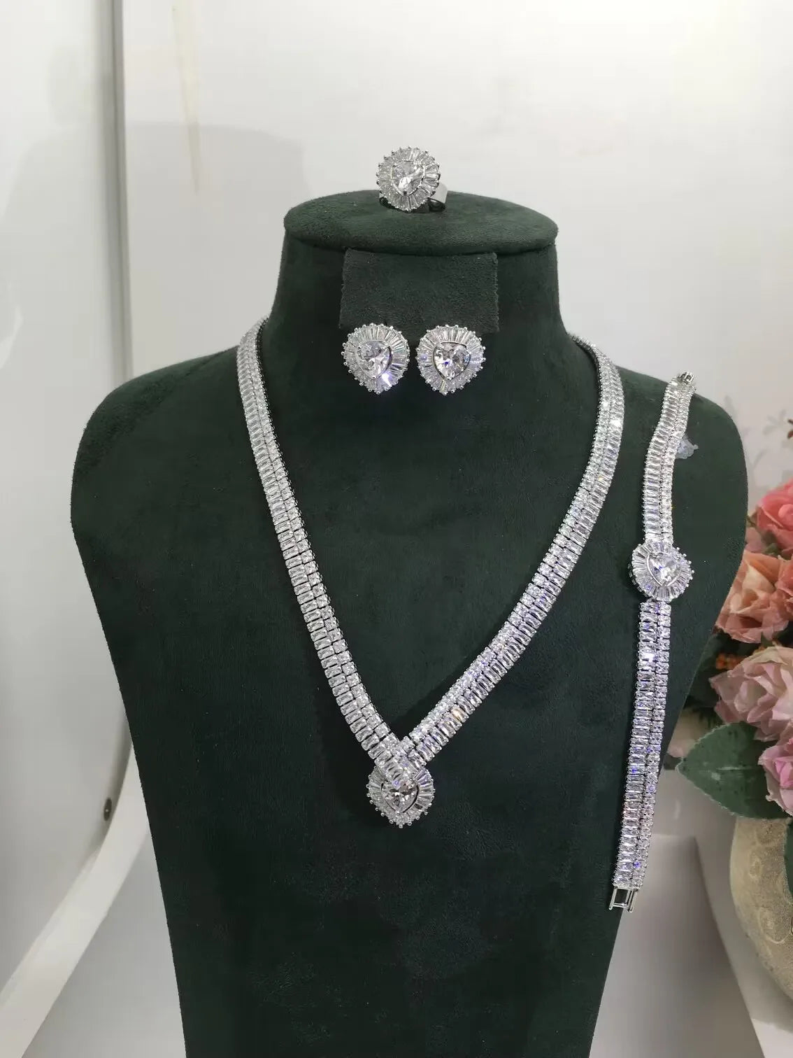 JaneKelly 4pcs Bridal Zirconia Jewelry Sets for Women Luxury Wedding CZ Crystal Accessories
