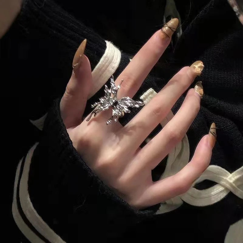 Gothic Butterfly Adjustable Ring for Women - Vintage Punk Zinc Alloy Fashion Jewelry