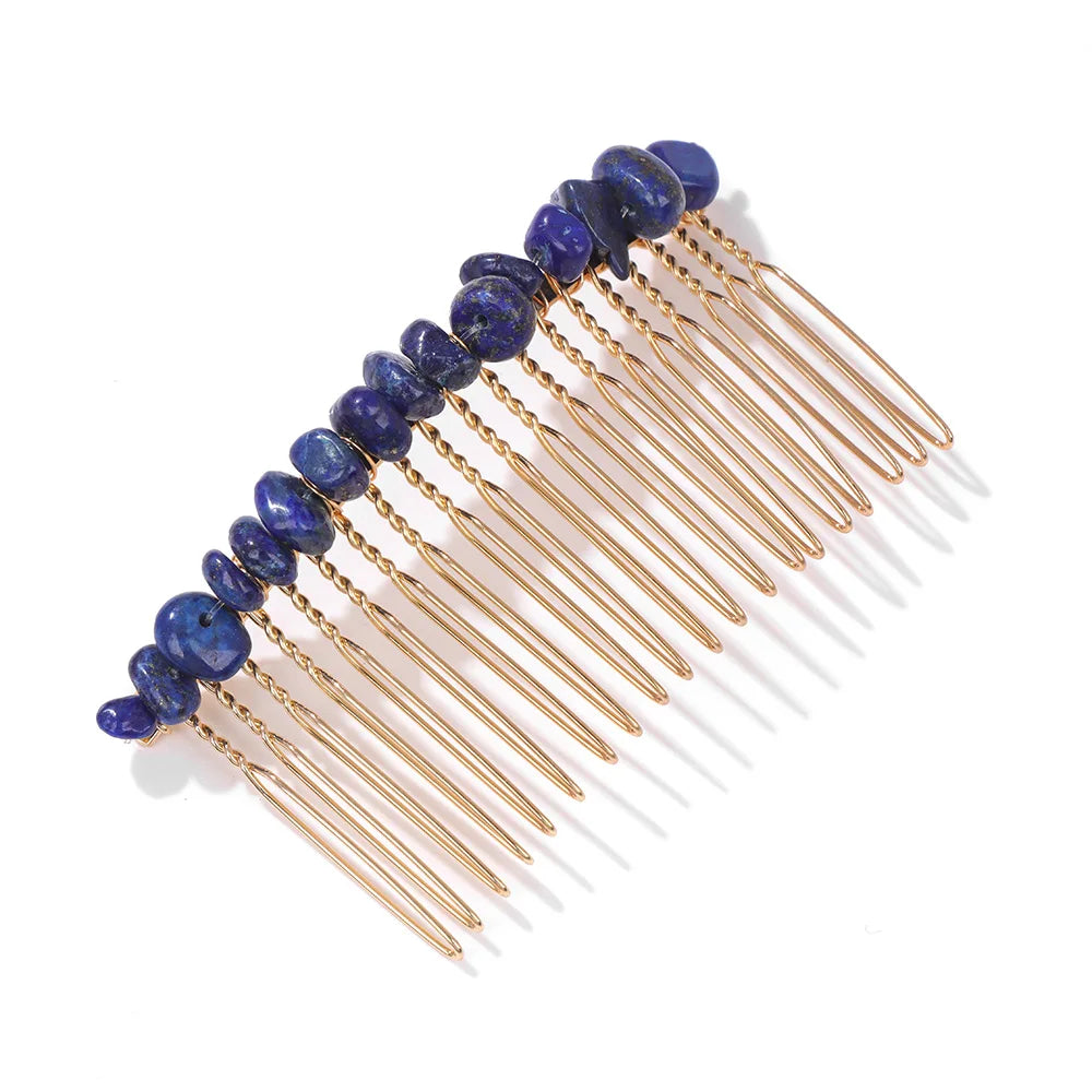 Crystal Bliss Hair Combs - Healing Quartz Stone Hair Accessories for Weddings & Special Occasions Lapis Lazuli