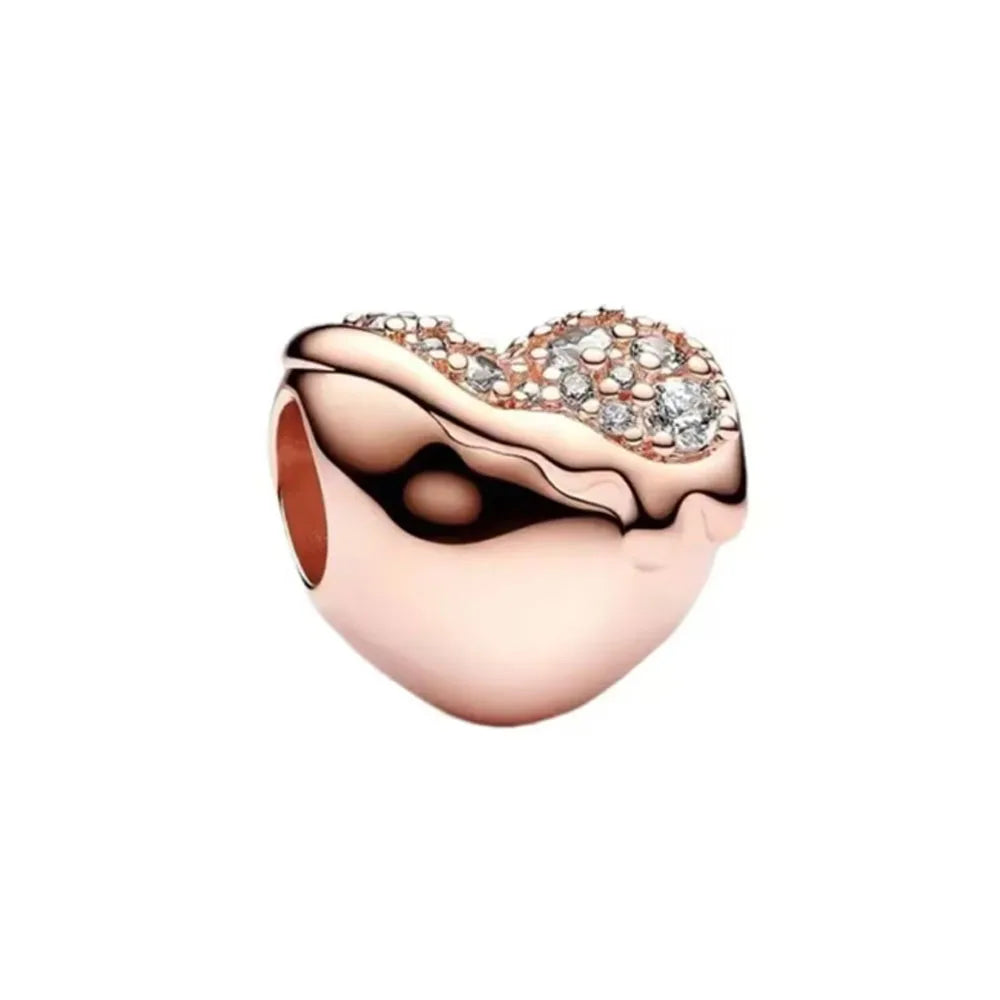 Rose Gold Padlock Heart Key Pendant Necklace for Women 925 Silver with Zircon Beads P2125