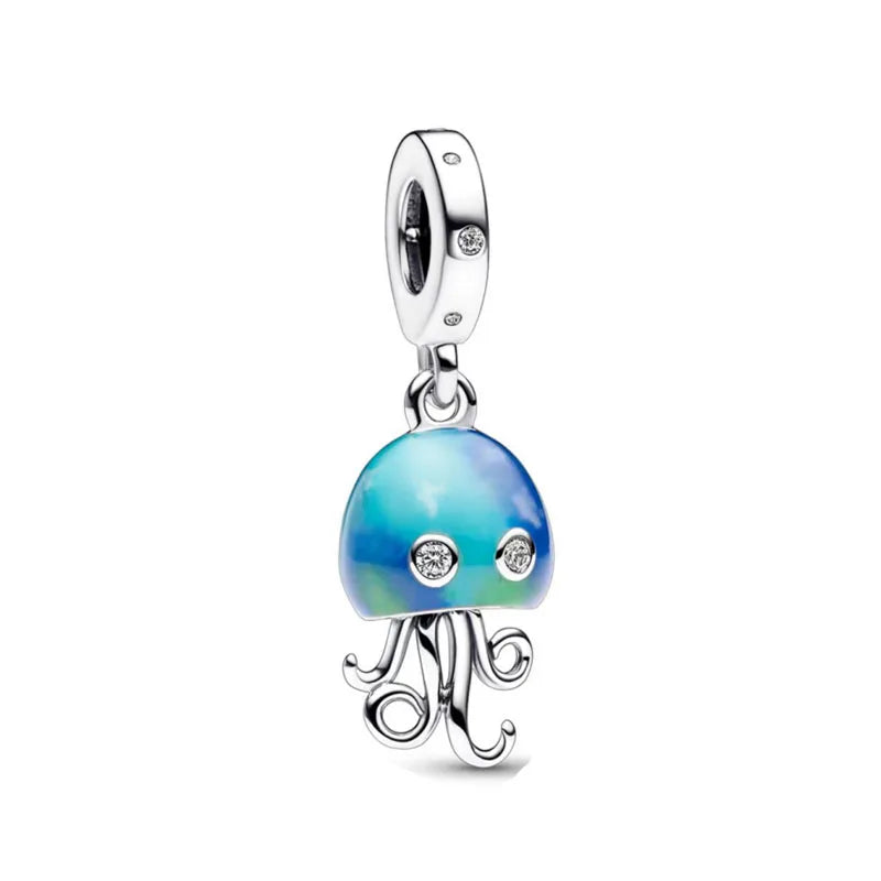 European Mother's Day Love Heart Spring Blue Pendant Bead Charm Jewelry for Women