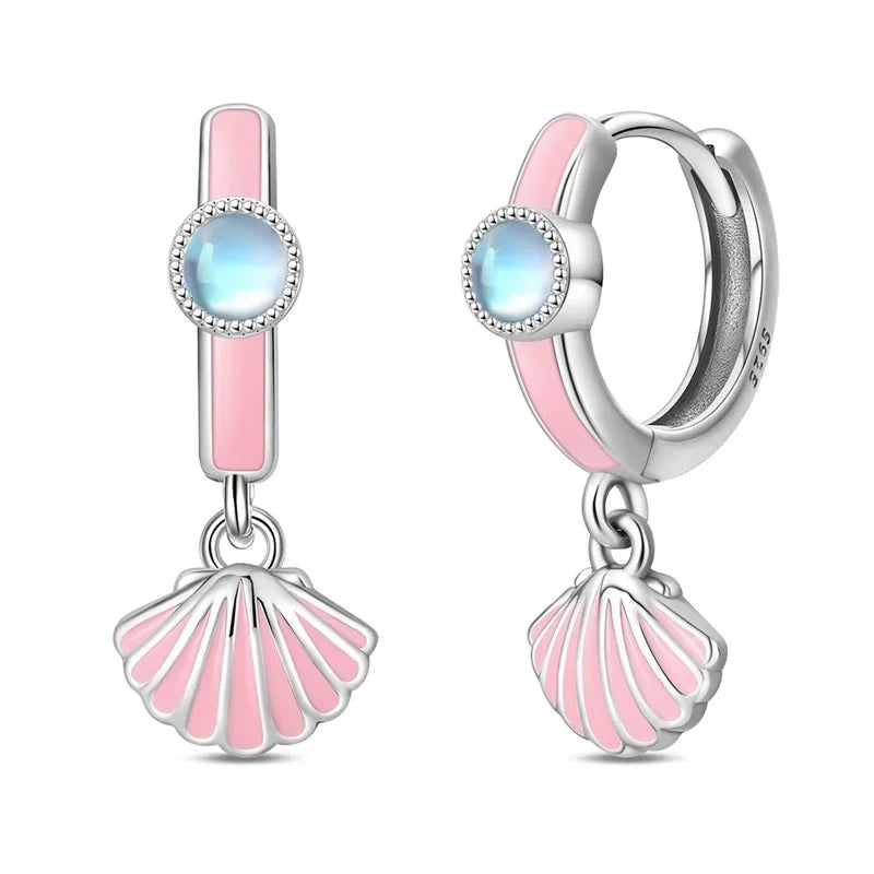 925 Sterling Silver Tulip Hoop Earrings with Dragonfly Firefly Bow Shell Conch and Turtle Designs Fine Jewelry Gifts for Women