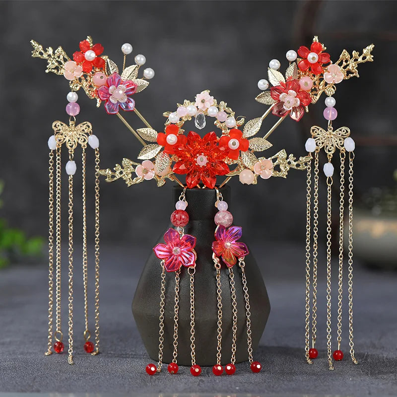 Elegant Women's Hanfu Hair Combs Set for Traditional Chinese Weddings - Bridal Headdress and Jewelry Pins