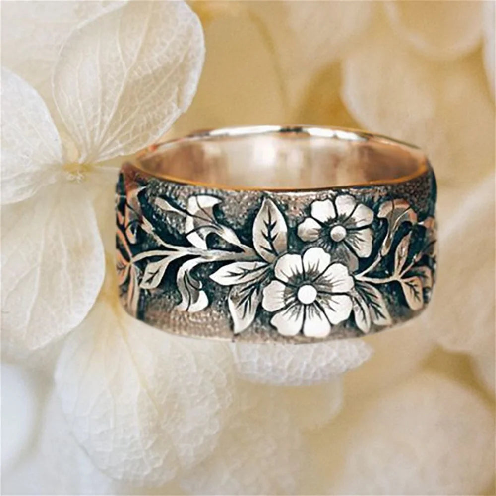 Vintage French Bird Flower Ring for Women Fashionable Zinc Alloy Jewelry