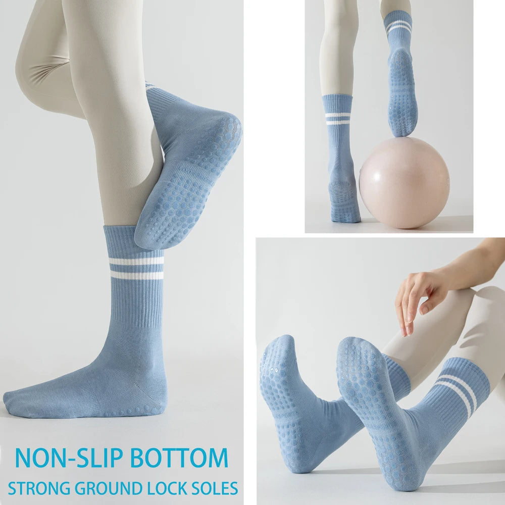 3 Pairs Women's Non Slip Yoga Socks Breathable Cotton