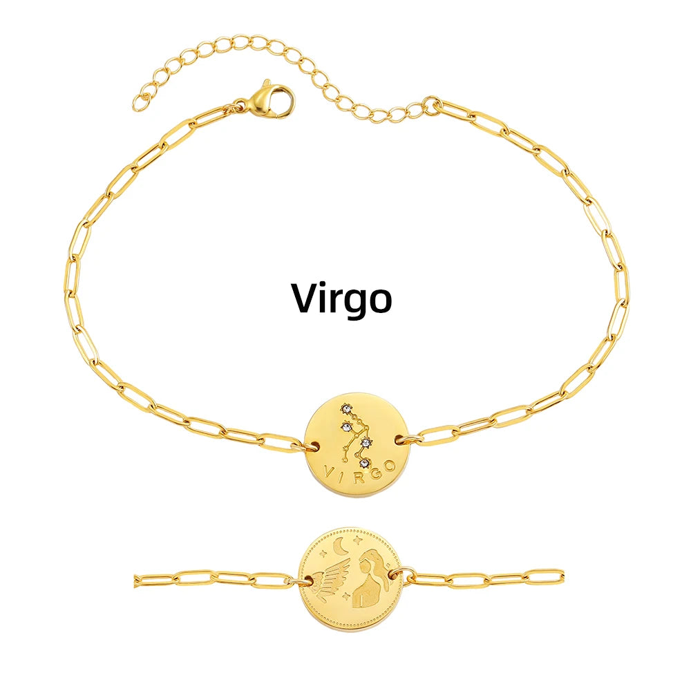 Vintage Zodiac Sign Charm Bracelet for Women - Stainless Steel Horoscope Jewelry 2023