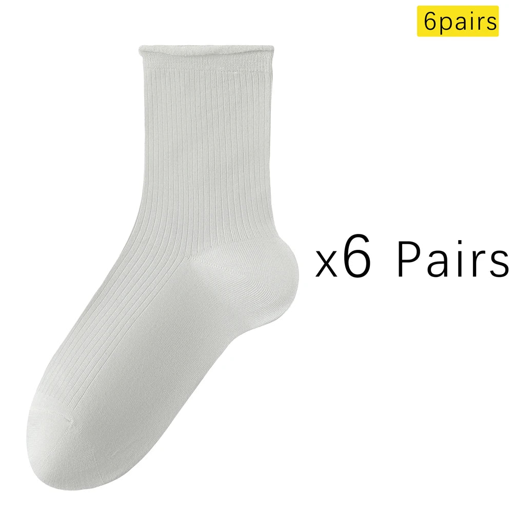 6 Pairs Summer Modal Ice Silk Cooling Mid Crew Socks