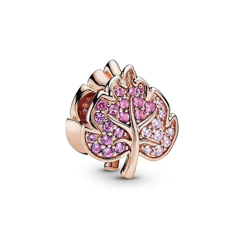 Sparkling Rose Gold Family Tree & Flower Charm Bead for European Silver Bracelet YY0344