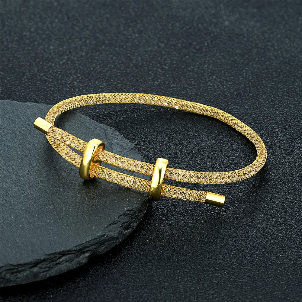 Elegant Crystal Mesh Couple Bracelet Set for Men and Women - Waterproof Friendship Jewelry Gift