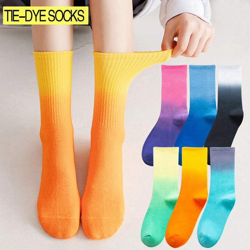 Tie Dye Gradient Mid Calf Crew Socks Unisex Breathable