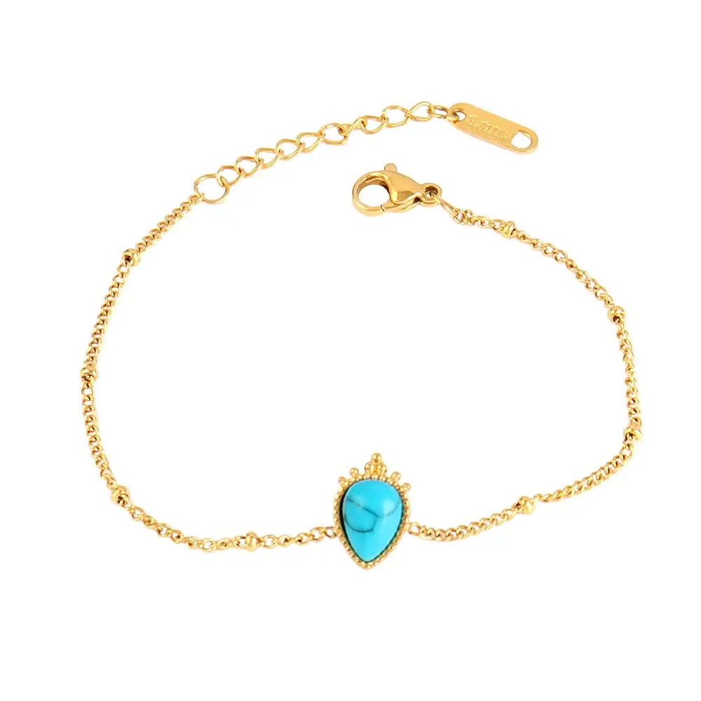 Vintage Stainless Steel Bracelet for Women with Turquoise Pendant B0441