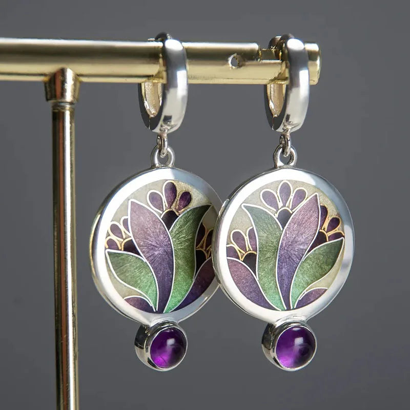 Asymmetric Bronze Red Blue Stone Drop Earrings for Women - Ethnic Statement Jewelry Gift