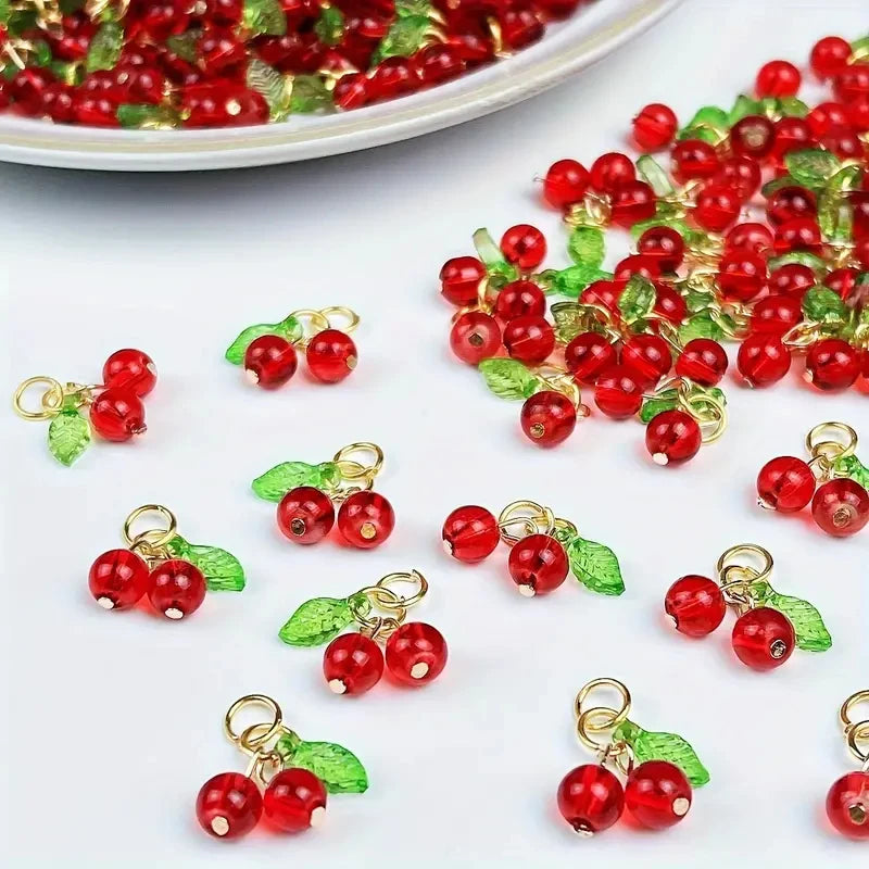 Red Cherry Glass Charm Pendants for Jewelry and DIY Accessories