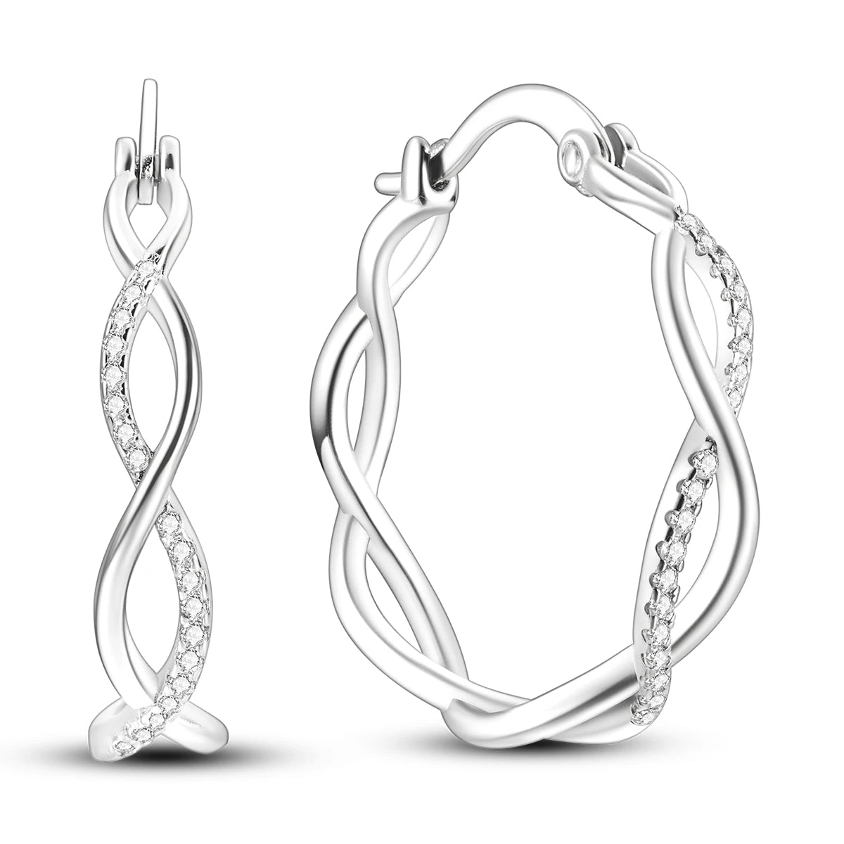 925 Silver Geometric Hoop Earrings for Women with Zircon Moon and Heart Design Fashion Jewelry Gift