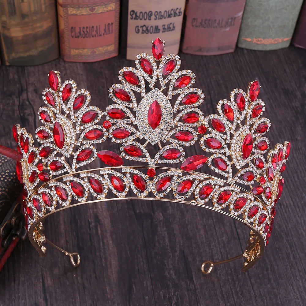 Luxury Bride Tiara - Baroque Crystal Crown with Rhinestones, Top-Rated Wedding Accessory Red