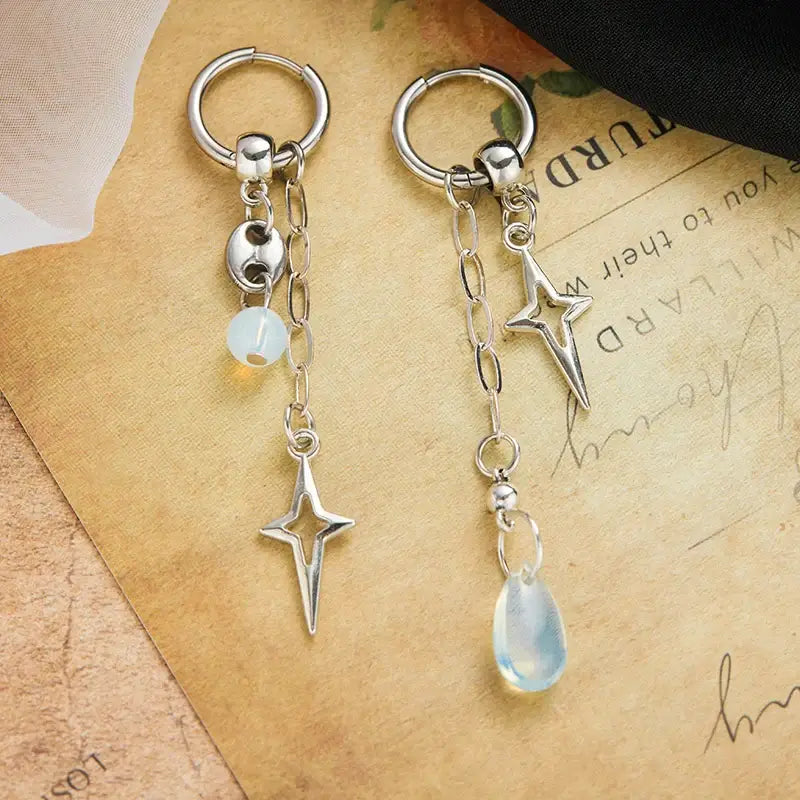 Gothic Fashion Rock Punk Cross Star Drop Long Earrings Y2K