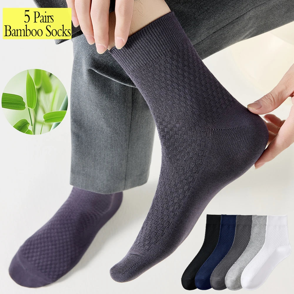 Antibacterial Bamboo Mens Socks Mid Crew Seamless Comfort